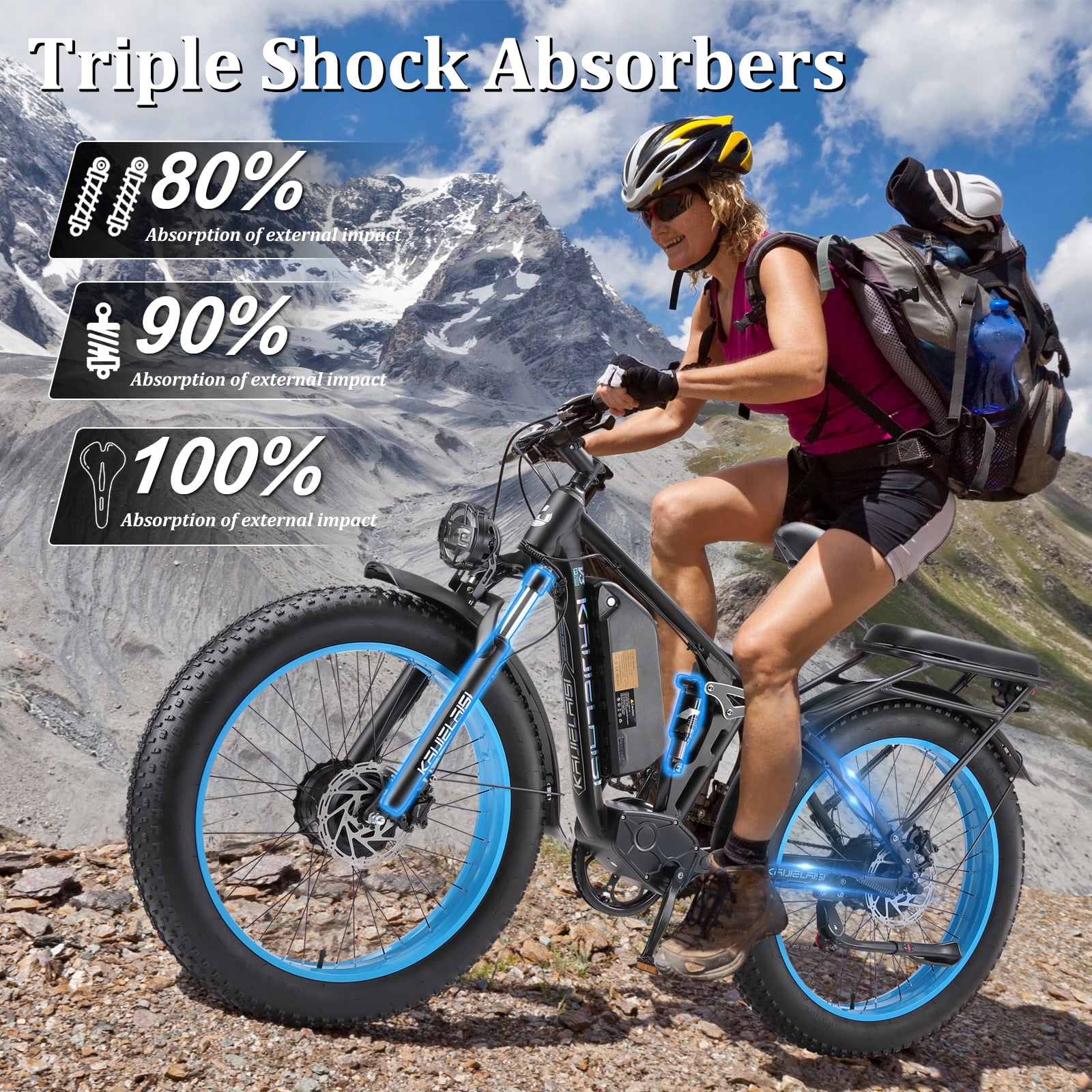 KAIJIELAISI Electric Bike for Adults Dual Motor AWD Mountain Electric Bicycles 52V 26AH Removable Lithium Battery, 26" 4.0 inch Fat Tire Ebike E-Bike for Adults UL2849.