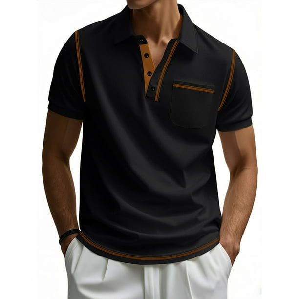 pstuiky camisetas de hombre, Camisa informal de verano para hombre, color liso, ventilada, holgada, con cremallera y bolsillos de solapa, manga corta ropa de hombre s