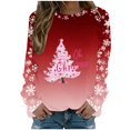 thumbnail image 2 of FDGIU Women's Christmas Graphic Tunic Tops - Soft Long Sleeve Crewneck Blouses with Xmas Tree Prints, Holiday Party Tees, 2 of 5