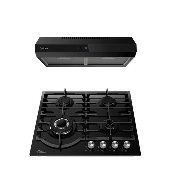 Combo Midea Parrilla de Gas 4 Quemadores y Campana Extractora 24 Pulgadas Negro DUOTASTECRYSTAL