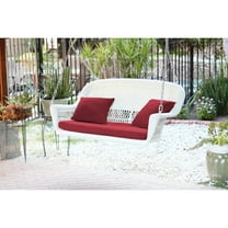 Jeco White Resin Wicker Porch Swing with Red Cushion