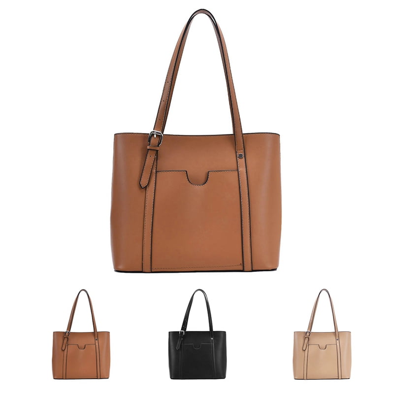 Faux Leather Tote Bag Zipper Adjustable Simple Work Shoulder