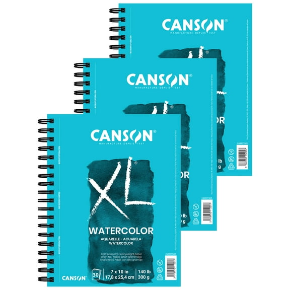 Canson XL Series Watercolor Pad, Heavyweight White Paper, Side Wire Binding, 30 Sheet, 7x10 inch, Pack of 3