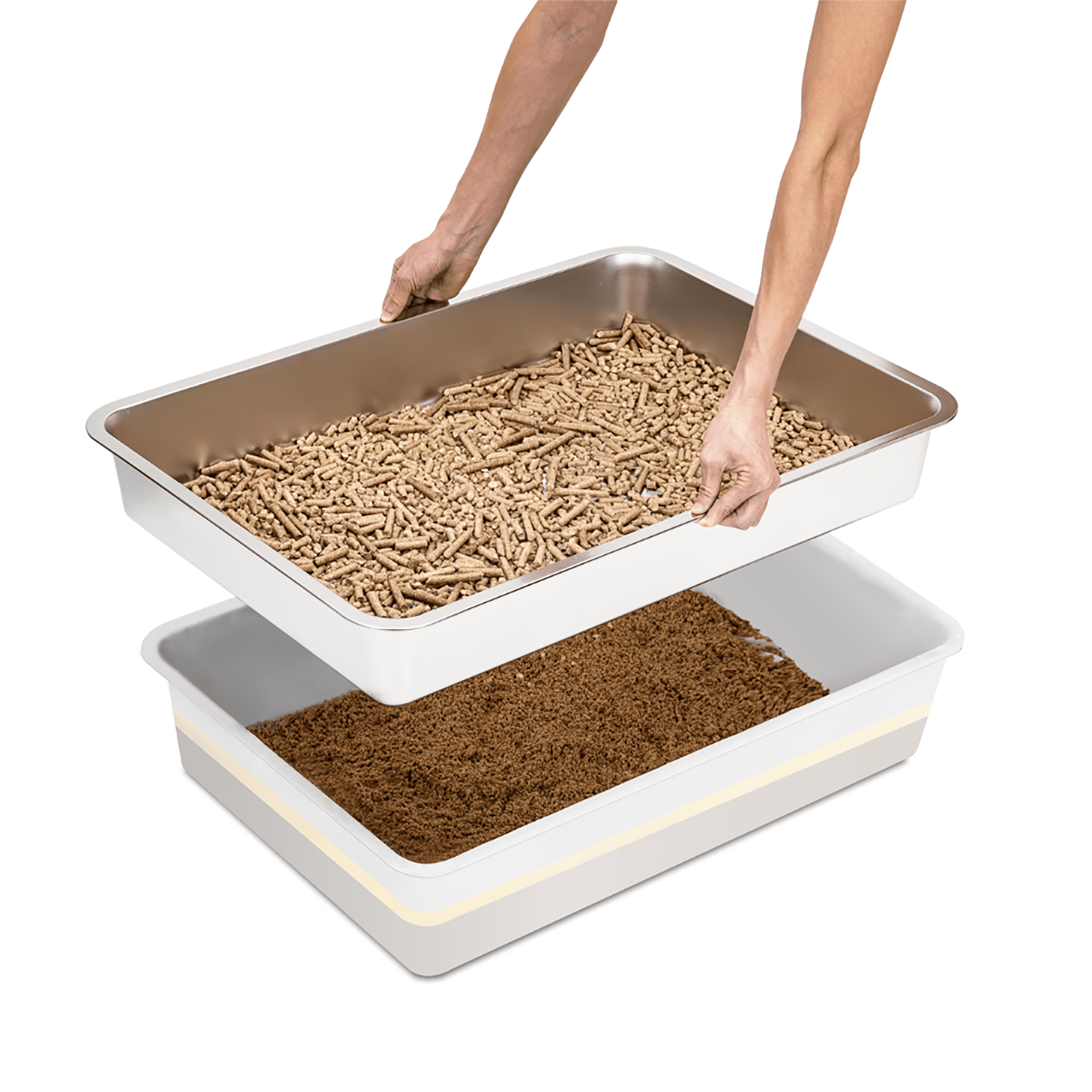 Furrbby XXL Stainless Steel Cat Litter Box with Lid for Pine Pellet, High Side with Scooper, Extra Large Litter Box for Cat, Odor Control, Easy Clean, 27.6*19.7 inch, Gray