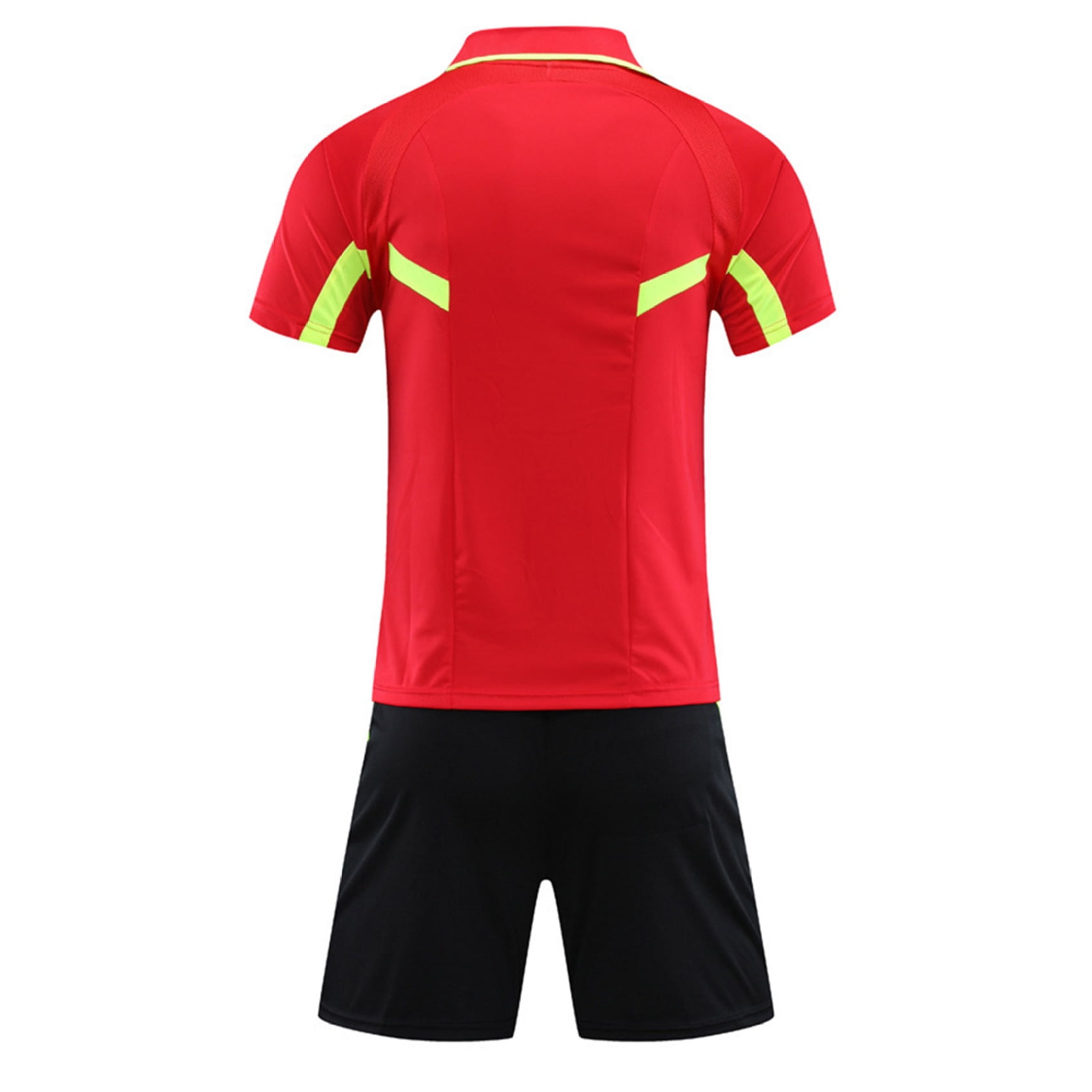 Sinleey Men's Soccer Referee Jersey Outfits Short Sleeve Pro Referee Shirts with Shorts Set Football Red L