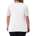 thumbnail image 4 of DARING DIVA Women's Plus V Neck Short Sleeve Lace Ribbed Knit Blouse 1X White, 4 of 6