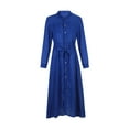 thumbnail image 4 of GZWYHT Dresses for Women 2025,Maxi Dresses Womens Lady Casual Fashion Long Sleeve Lapel Maxi Long Dress Solid Shirt Dress Long Sleeve Dress,Flowy Dresses,Blue Dress,Petite Dresses L, 4 of 7
