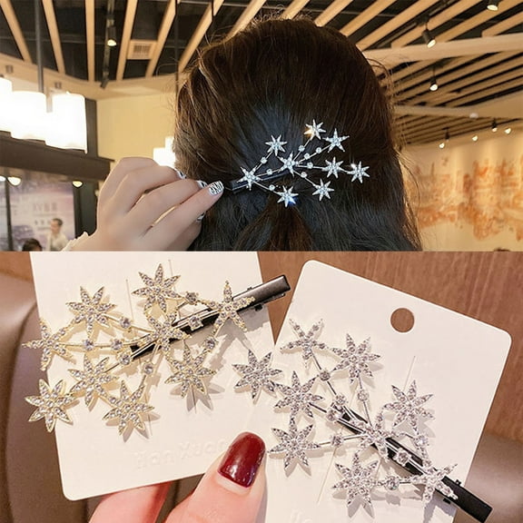 Cheers.US 4Pcs Women Girls Stylish Hair Pin Shiny Rhinestones Fringe Fixation Star Hair Clip Styling Tool Hair Accessories for Daily Life