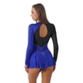 thumbnail image 3 of Kaerm Womens Sparkling Rhinestone Figure Skating Dance Dress Leotard Long Sleeve Lyrical Dresses Royal Blue&Black XL, 3 of 7