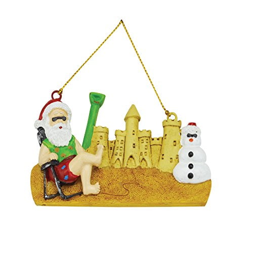 Ornement de Noël Figurine Père Noël - Ornements Tropicaux en Céramique Décoration Drôle de Sapin de Noël (Château de Sable)