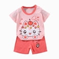 thumbnail image 1 of COMVALUE Ensemble T-Shirt Graphique et Short avec Animaux (Rouge Melon D\'eau, 3-4 Ans), 1 of 4