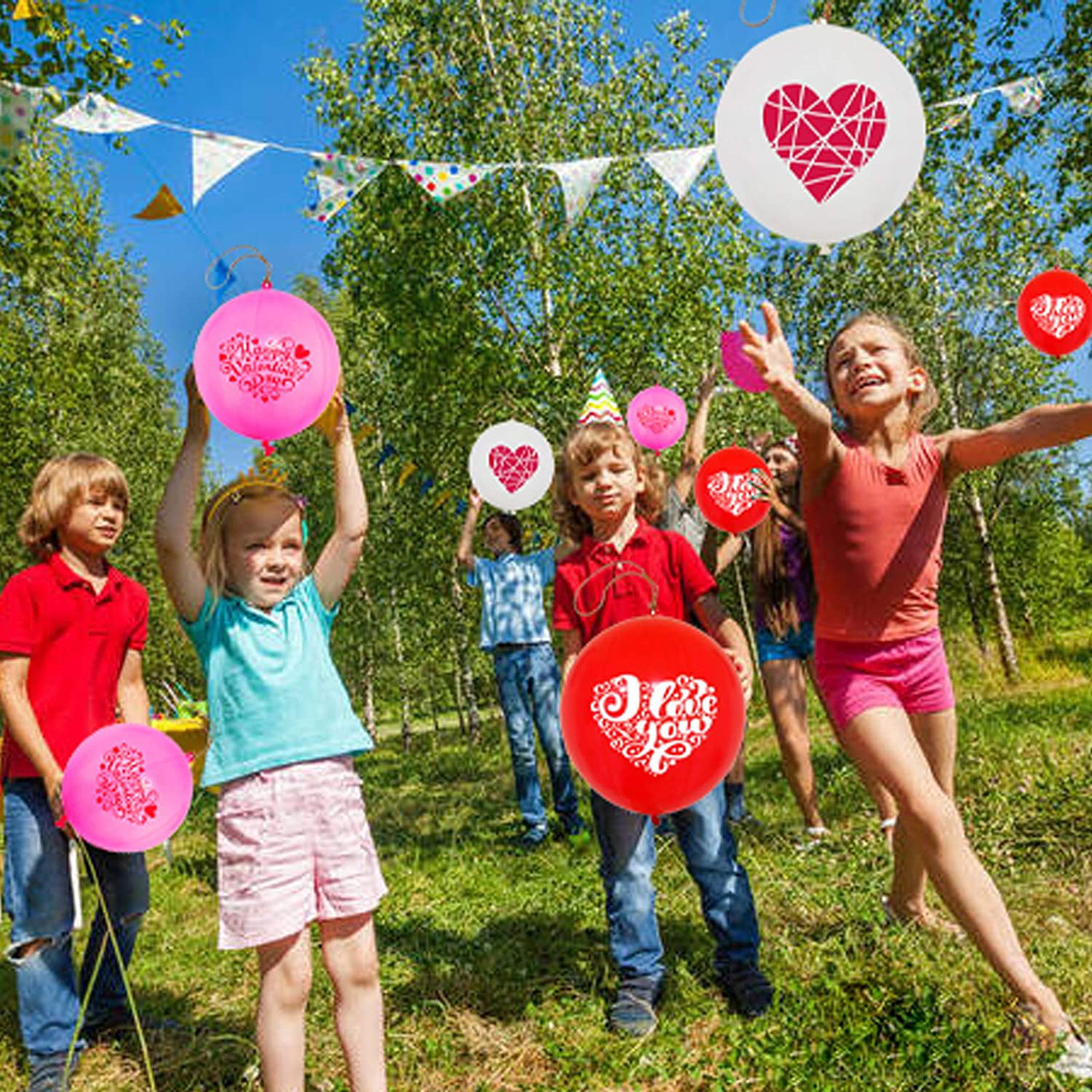 18 Inch Red Pink White Heart Printed Balloons 24pcs for Kids Valentine‘s Day Party Games Classroom Exchange Prizes Valentine Party Decorations kids Valentines Day Party Favors Punch Balloons