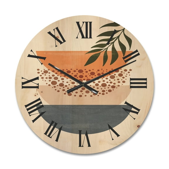 Designart 'Abstract Geometrical Moon and Sun With Leaf III' Modern Wood Wall Clock