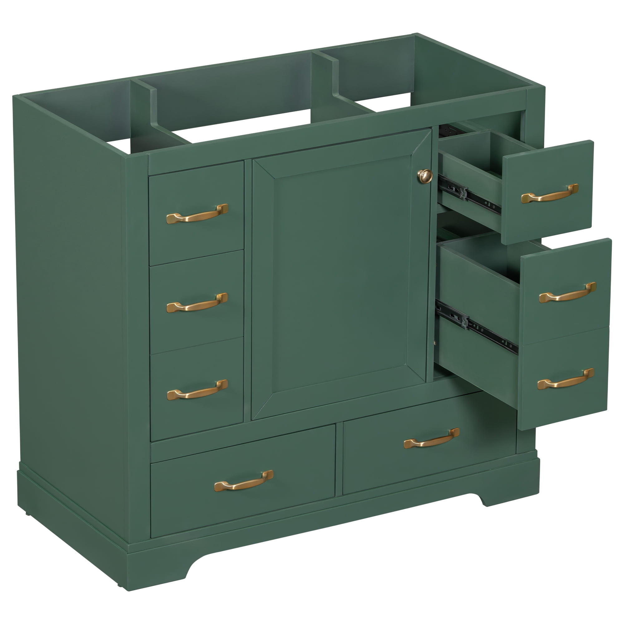 Euroco 36" Bathroom Vanity without Sink, Cabinet Base Only, Six Drawers, Multi-Functional Drawer Divider, Adjustable Shelf, Green