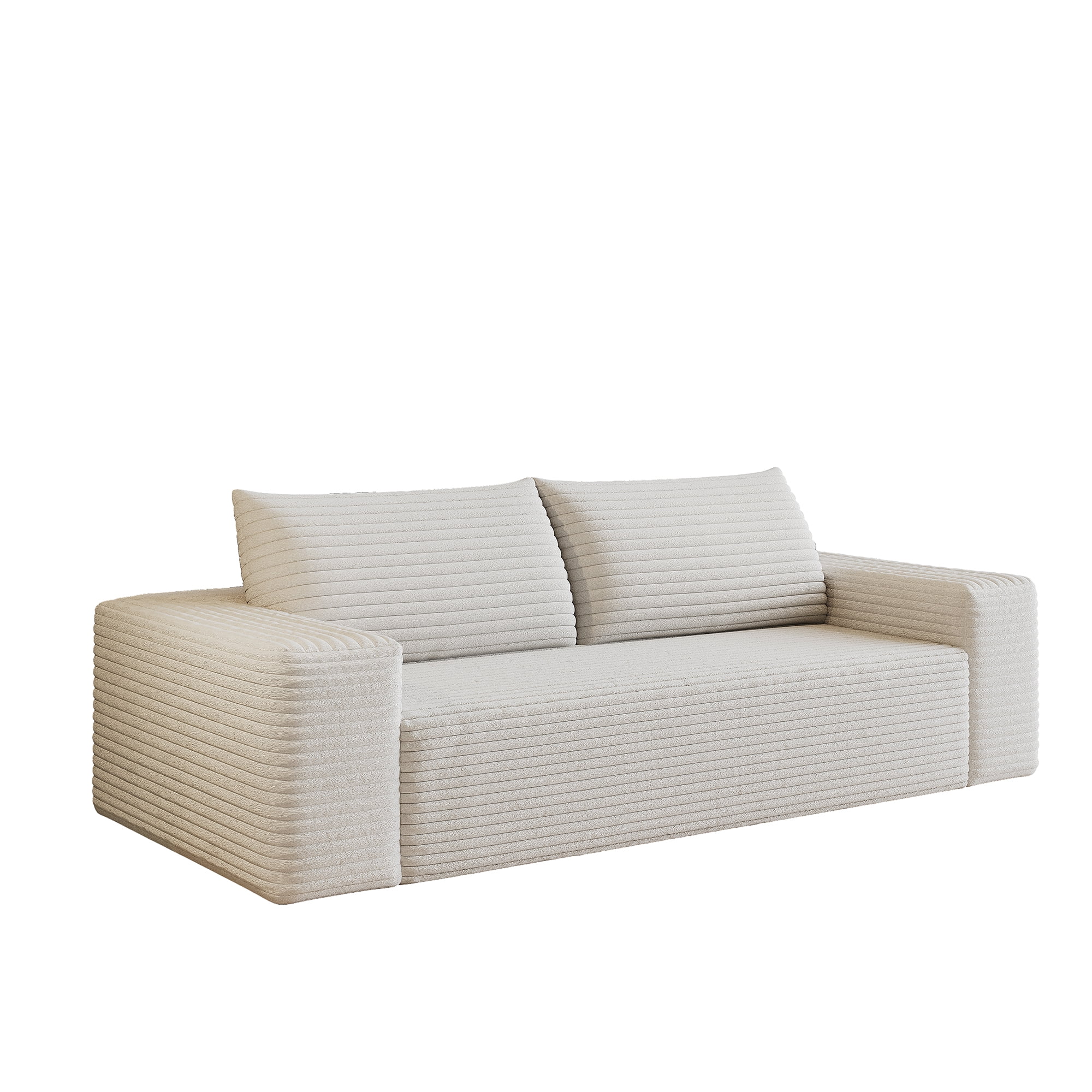 MAYEERTY 71" 3-Seater Sofa White Corduroy Fabric Deep Seat Comfy Loveseat No Assembly 1pcs for Living Room/Bedroom/Conference Room/Apartment