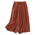 thumbnail image 2 of Capri Pants for Women Cotton Linen Lightweight Elastic High Waist Wide Leg Flowy Cropped Pants with Pockets Womens Capris, 2 of 8