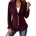 thumbnail image 3 of Cmtiyu Ruffled Jackets for Women Long Sleeve Lapel Button Down Wine Corduroy Jacket Dressy Casual Lightweight Fall Jacket S-3XL, 3 of 8