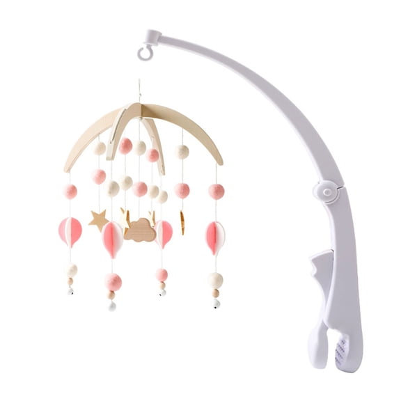 Wooden Star Baby Crib Mobile, Rotating Hanging Bed Bell Wind Chime for Newborn Sleep Soothing and Nursery Decoration, Natural Wood Baby Mobile in Pink, Blue, or Gray