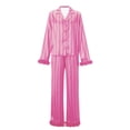 thumbnail image 3 of AIGUR Mommy and Me Matching Pajamas Long Sleeve Lapel Stripe Print Button Up Tops and Pants Set, 3 of 11