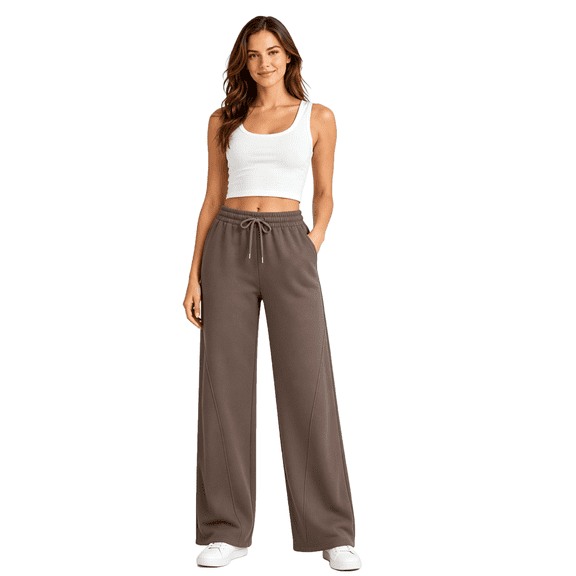 High Wide Leg Drawstring Flared Sweatpants for Women Solid Lounge Joggers Warm Pants Coffee 2XL