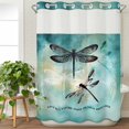 thumbnail image 3 of Turquoise Dragonfly No Hook Shower Curtain Waterproof, Bathroom Curtains with Snap in Liners and See Through Top Window, Country Gradient Black Animals Hotel Style Bathtub Curtains Shower 48"Wx72"L, 3 of 8