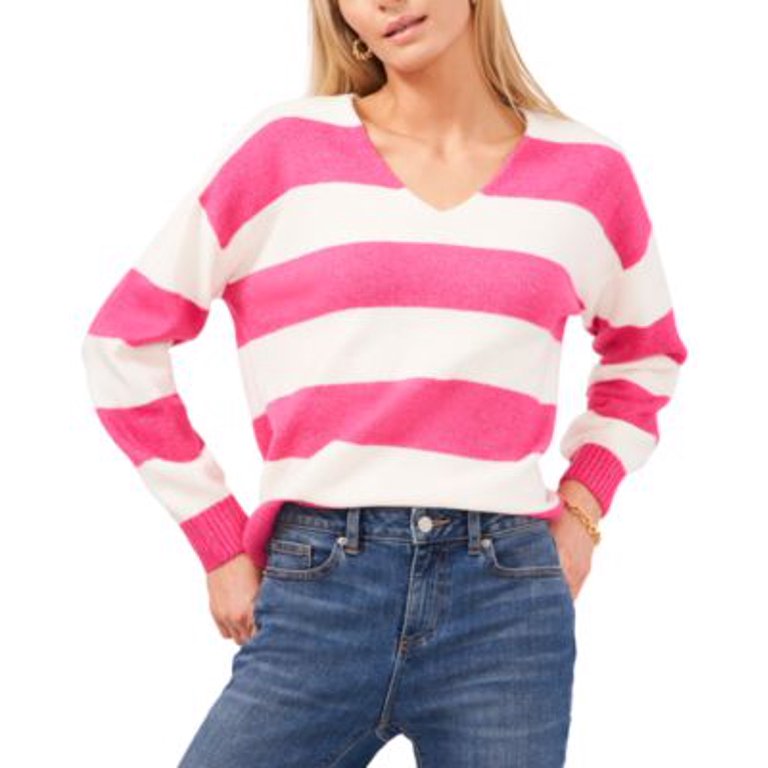 VINCE CAMUTO Womens Pink Ribbed Striped Long Sleeve V Neck Sweater XL -  Walmart.com