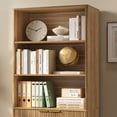 thumbnail image 2 of YouTrend 71" Tall Fluted Bookcase with Doors, Modern Storage Cabinet with Open Shelves, Mid-Century Bookshelf for Living Room, Home Office, Bedroom-Brown, 2 of 10