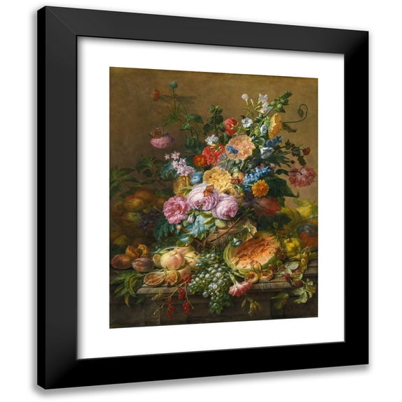 Dominicus Gottfried Waerdigh 12x14 Black Modern Framed Museum Art Print Titled - Flowers (1714 - 1789)