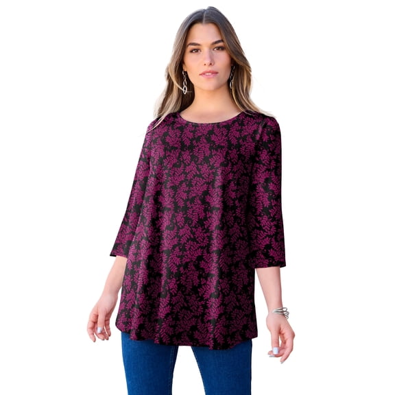 Roaman's Women's Plus Size Ultimate Three Quarter Sleeve Swing Tee