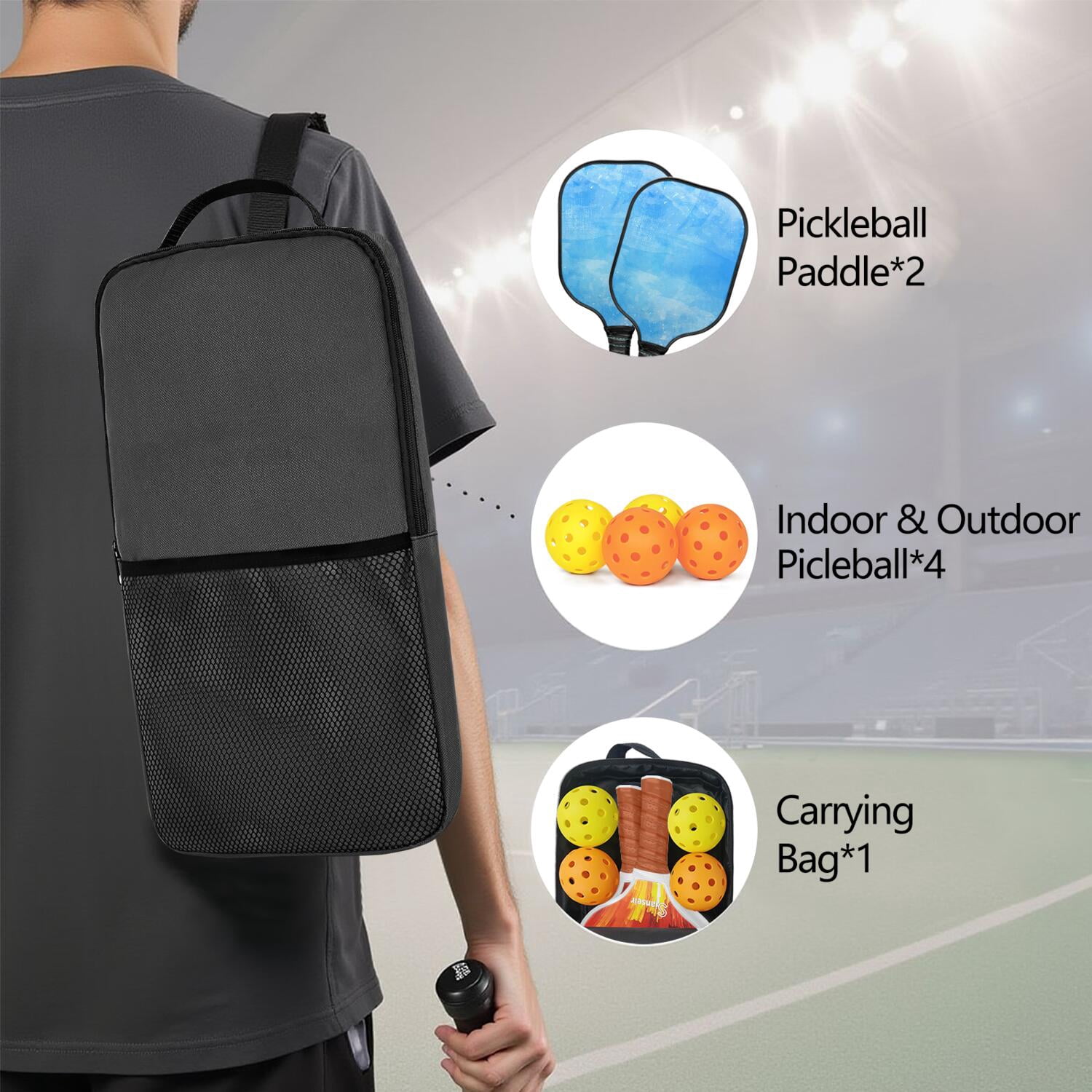 Pickleball Paddles Set Of 2, Fiberglass Surface, Ice Crystal Print, 4 Balls & Bag