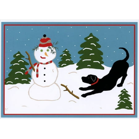 LPG Greetings Snow Pals Black Lab and Snowman: Box of 18 Laura Megroz Dog Christmas