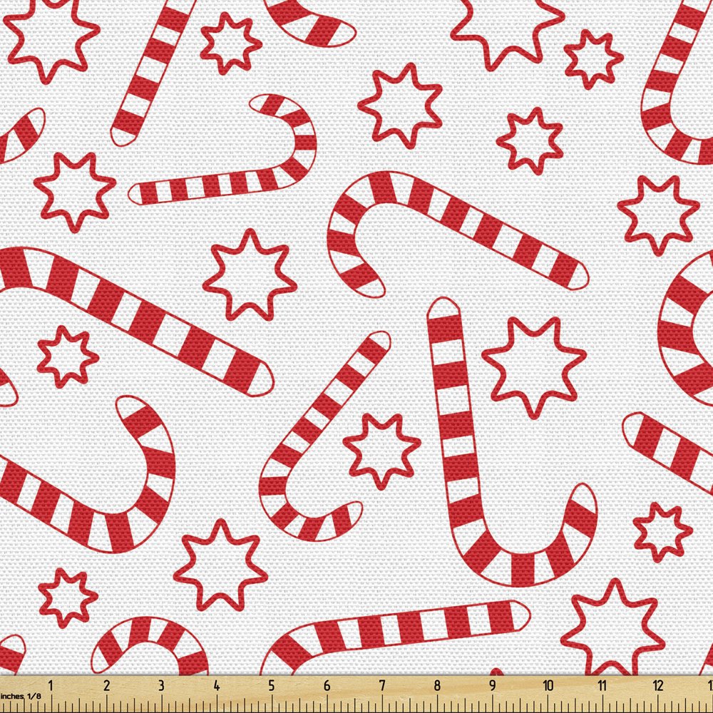 Candy Cane Fabric by the Yard Illustration of Xmas Themed Traditional