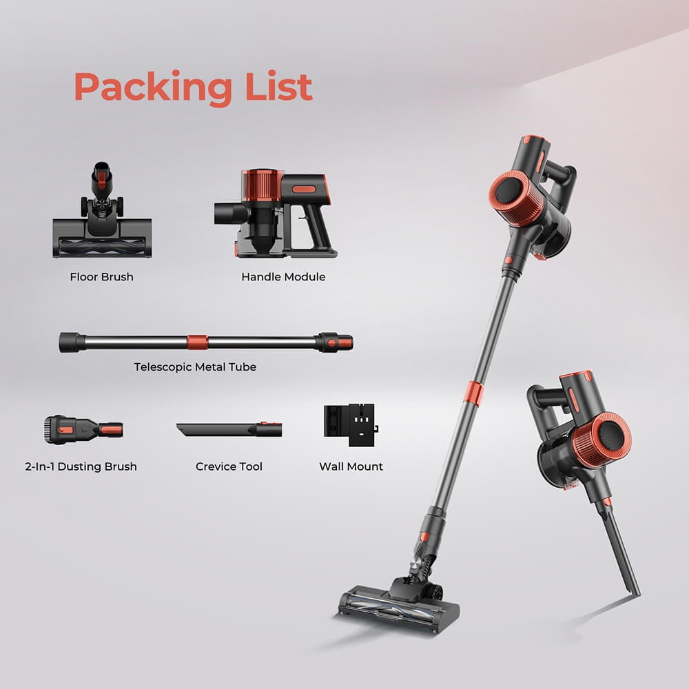 Cordless Vacuum Cleaner – 23KPa Suction, 40min Runtime, 2 Work Modes, Telescopic Metal Tube, & LED Headlight JIGOO C200