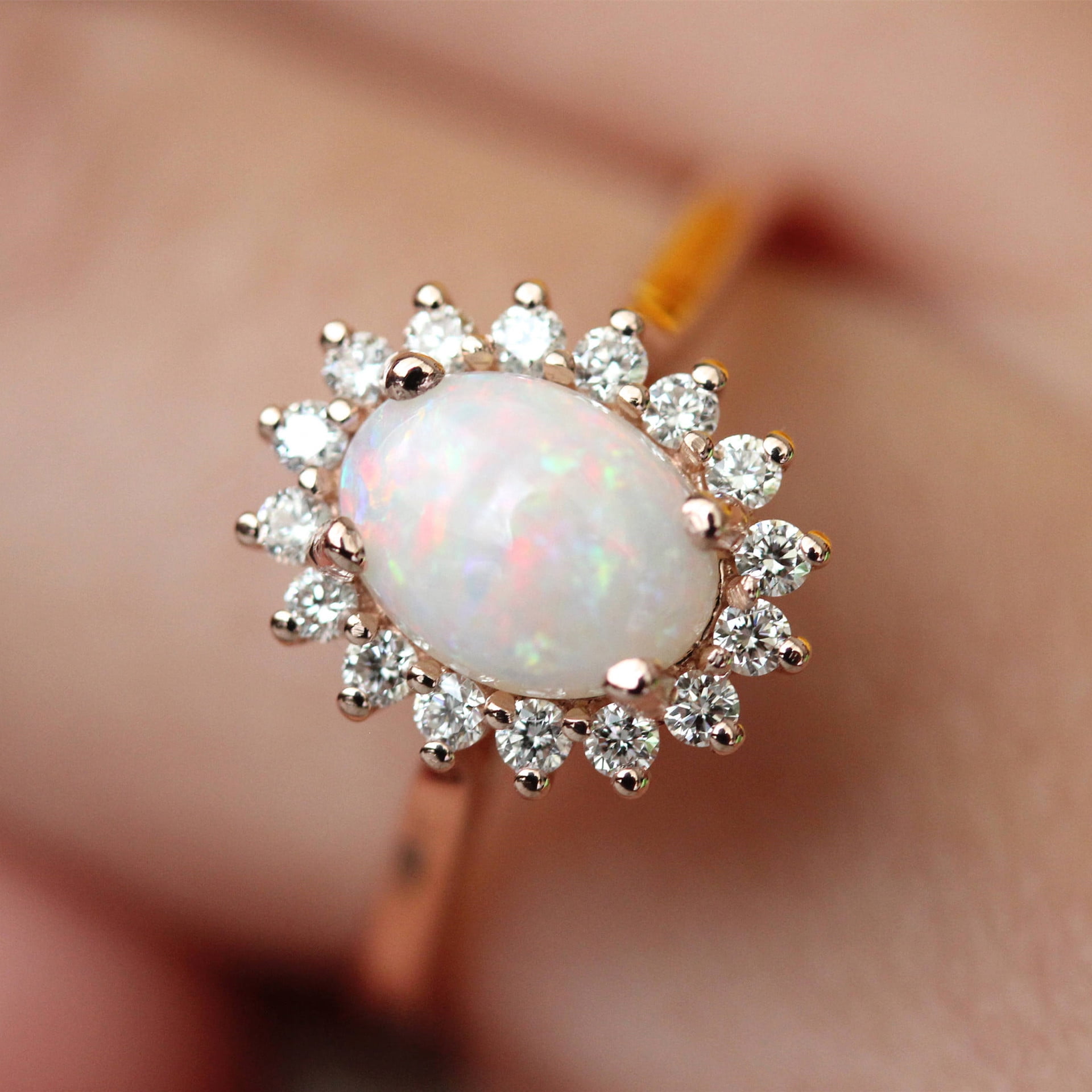 Rose Gold Over 925 Sterling Silver Opal Zircon Halo Ring Gift Jewelry Ct 1.1