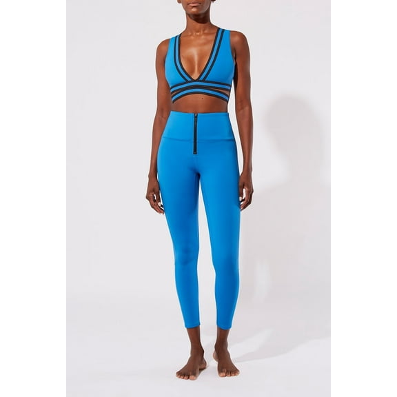 Bandier SAPPHIRE Solid & Striped Soleil Zip Front Leggings, US 2X-Large