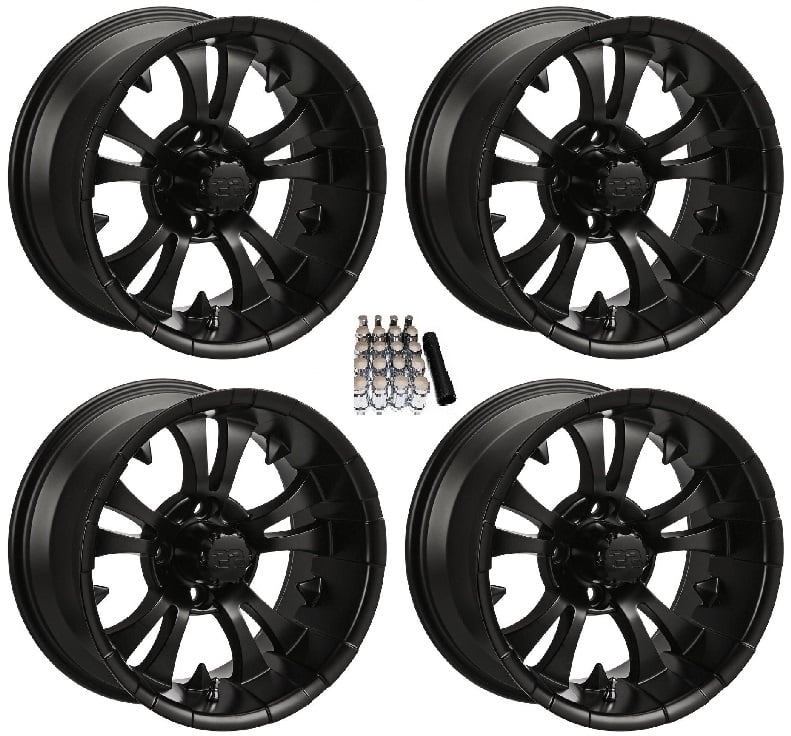 LSI 14" Warlock Matte Black Golf Cart Wheels/Rims Yamaha