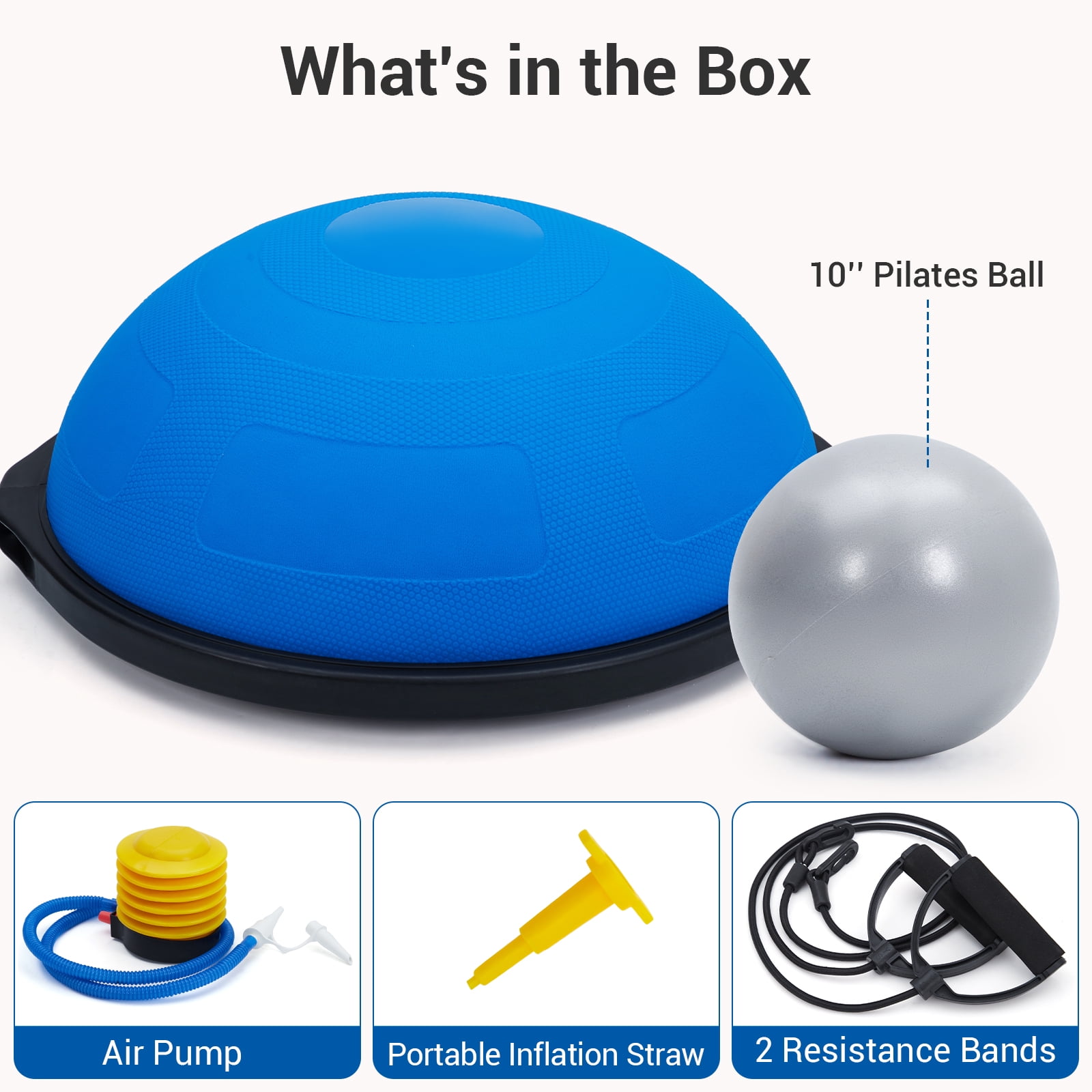 Accreate 25 Inch Half Balance Ball Trainer, Heavy Duty 1600 Lbs Capacity Stability Ball With Nonslip Base, Inflatable Design, 2 Resistance Bands, Pump, And Extra Ball For Home Fitness