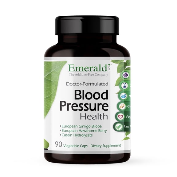 Emerald Labs Blood Pressure Health with Ginkgo Biloba and Hawthorne Berry to Support Healthy Circulation and GI Health, Help Decrease Stress - 90 Vegetable Capsules