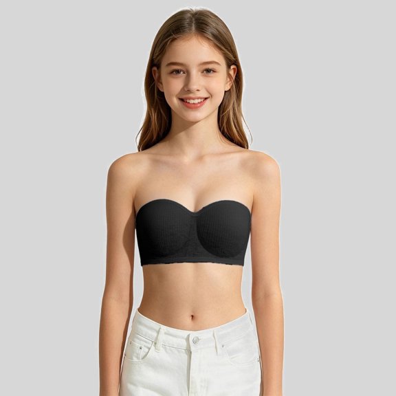 Ticikt Teen Girls Wireless Strapless Push Up Bra, Removable Straps Comfort Training Bra for High School Students,Black
