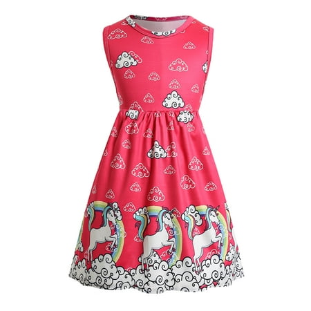 

Popvcly Girls Dress Unicorn Mermaid Butterfly Leopard Party Sundress 2-12T