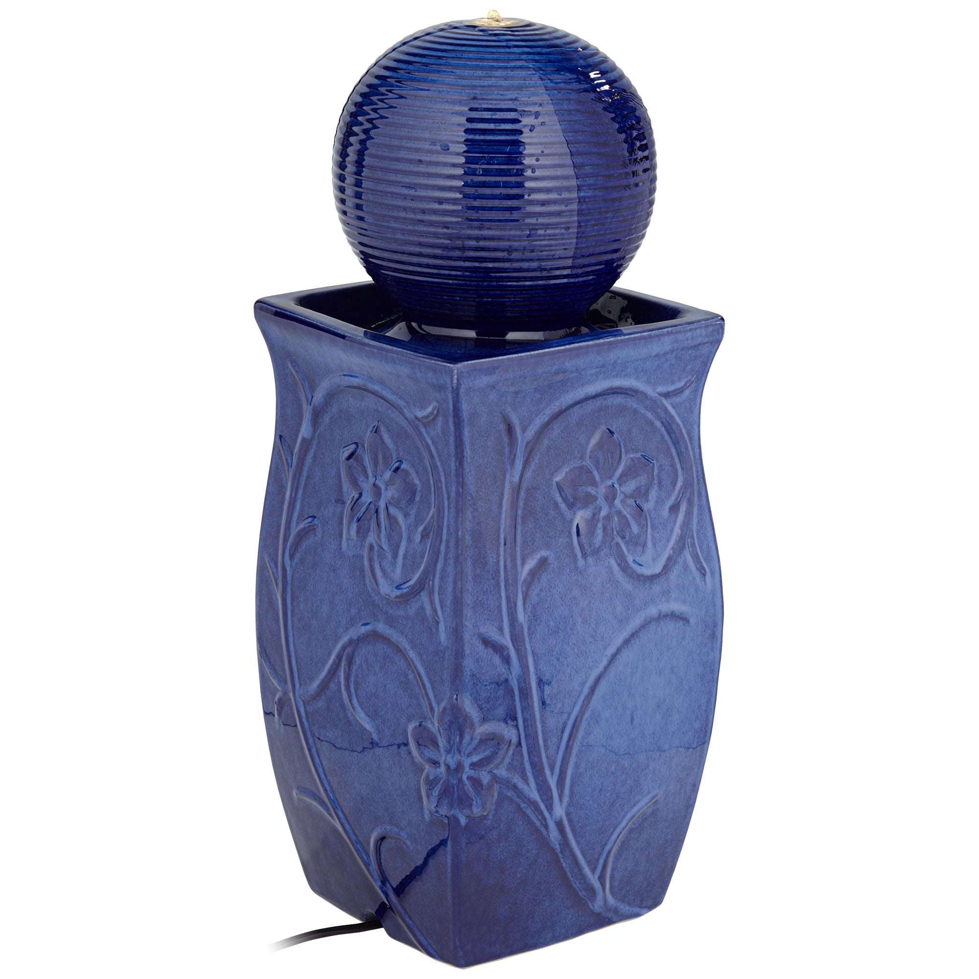 Periwinkle 29 1/4" High Large Zen Outdoor Decor Blue Ceramic Floor Fountain with Light LED Outside Garden Patio