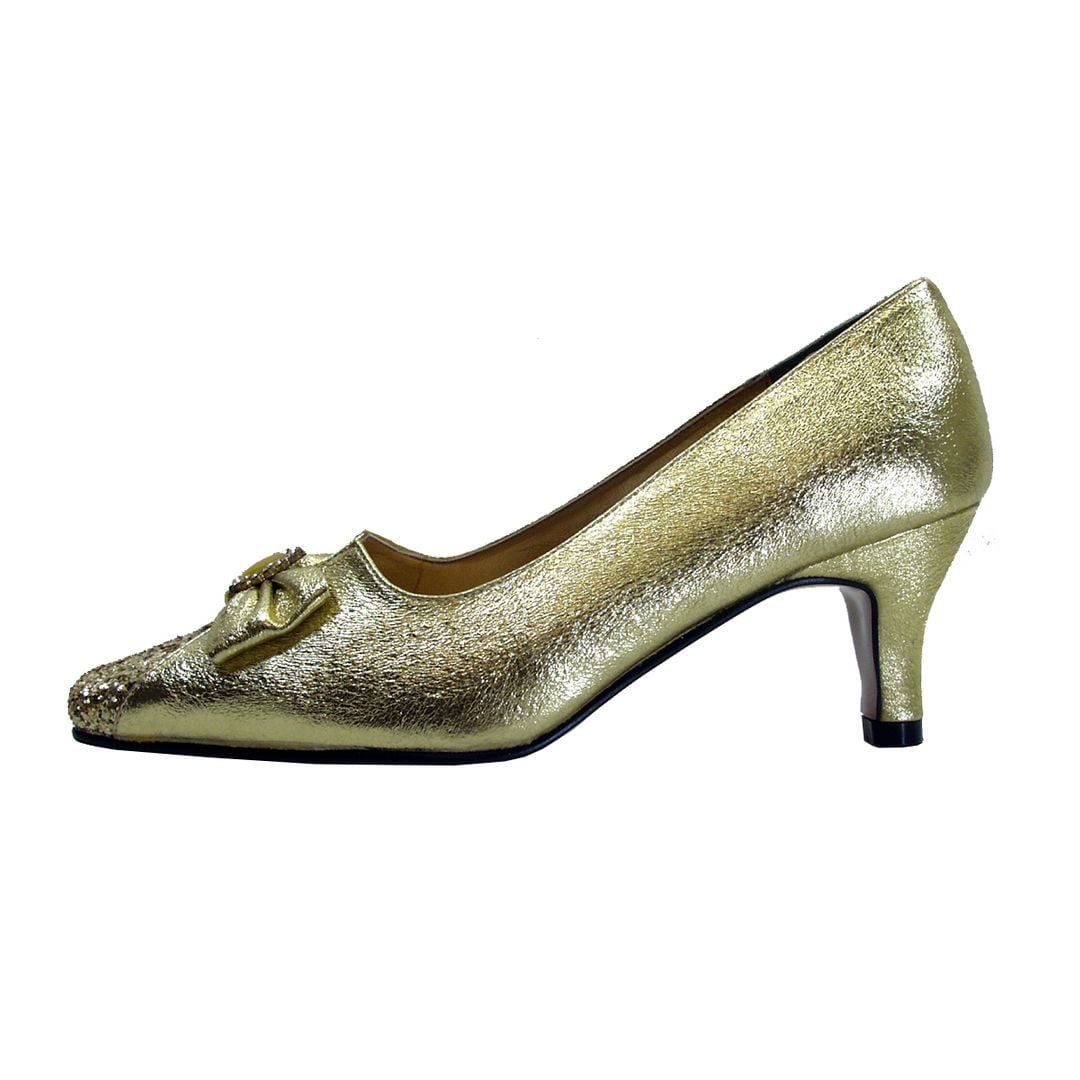 FLORAL Sage Women Wide Width Evening Glitter Dress Pumps With Bow GOLD 10