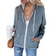 thumbnail image 1 of Sudadera con capucha informal para mujer, manga larga, con cremallera, bolsillo con cordón, ajuste holgado, para exteriores, 1 of 5
