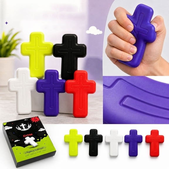 MInHoues Cross Stress Relief Squeeze Toy Blind Box, Christian Sensory Fidget Toy for Kids Adults, 1 Count (Random Color)