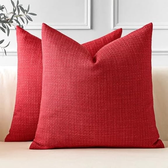 Eryueer Set of 2 Cushion Covers 40x40 cm Linen Red Christmas Decorative Throw Pillow Covers 16x16 Inch Square Cushion Case Home Decor Pillowcases for Couch Sofa Living Room Bed (Red)