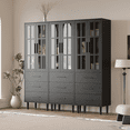 thumbnail image 6 of RichYa 71"H Tall Bookcase with Drawers,2 Doors Display Bookshelf with Metal Legs,6 Tier Storage Cabinets for Living Room,Home Office,Black(B), 6 of 11