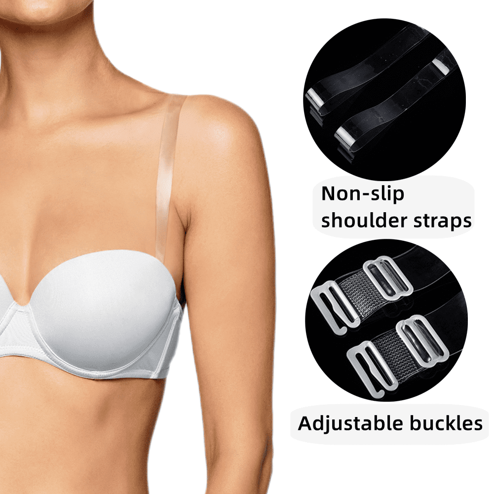 1To Finity Pack of 2 Pairs of Women's soft Transparent straps Synthetic Invisible  Adjustable Bra Straps (Clear, Free Size) Adjustable Shoulder Strap