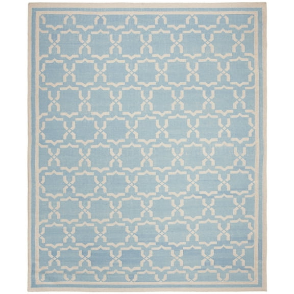 SAFAVIEH Dhurrie Myles Geometric Moroccan Wool Area Rug, Light Blue/Ivory, 6' x 9'