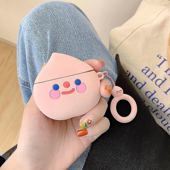 Étui en Silicone Airpods Pro Compatible avec Étui Airpods Pro Drôle Mignon 3D Dessin Animé Couverture [Série Fruits et Légumes] (Sourire Pêche)