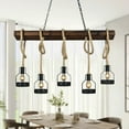thumbnail image 2 of Arturesthome Pendant Lights Kitchen Island Kitchen Light Fixtures Rustic Dining Room Light Fixture with 5 E26 Bulb Sockets Black Metal and Wood Beam Chandelier Ceiling Pendant Light Fixtures, 2 of 8